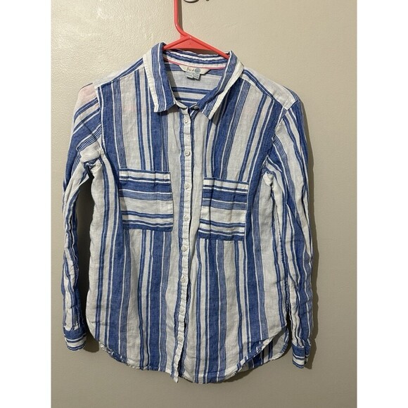 Boden Womens 100% Linen Blue White Striped Button Up Shirt Sz 4R Coastal Preppy - Picture 1 of 8